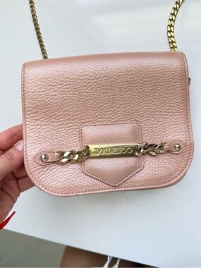 Jimmy Choo Rebel Soft Crossbody Bag – Blush Pink Pebbled Leather /Gold Chain